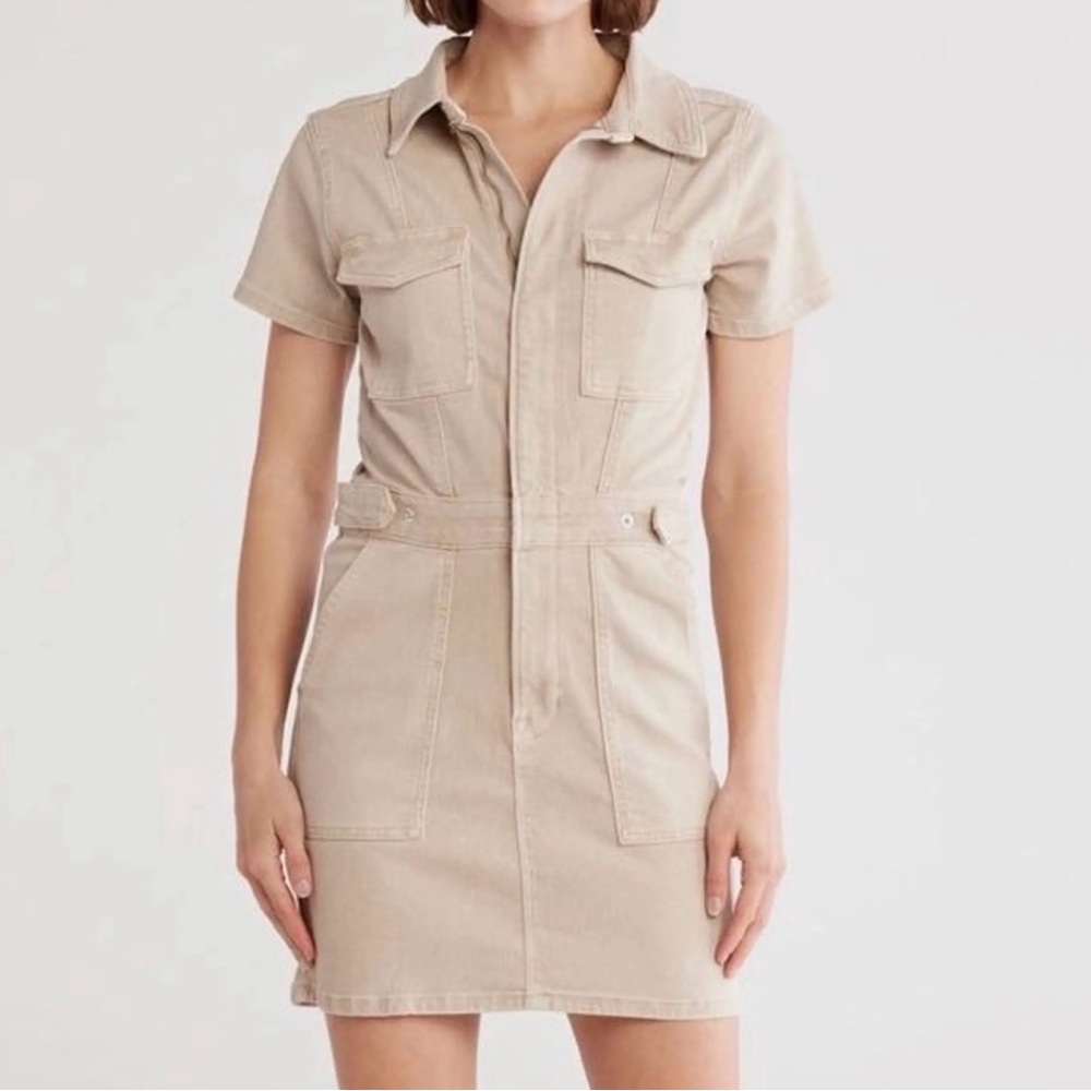 NWT - Good American - Tan - Fit For Success Denim Utility Dress - Woman's XS